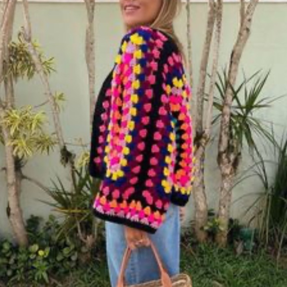 New: Handmade Crochet Hexagon Granny Open Sweater Cardigan. Size Medium - Picture 4 of 15